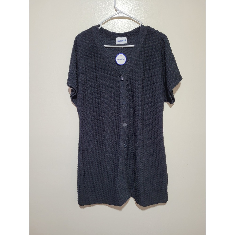 NWT Swimsuits For All Swim Cover Up Womens XL Black NEW Waffle Knit Button Front
